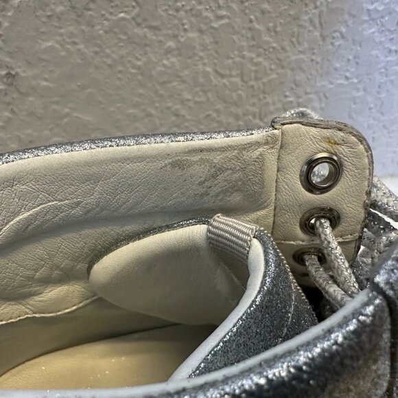 Gucci Sneakers Glitter Web Leather Silver Metallic High Top RARE Gucci 9, US 9.5 - Picture 7 of 10